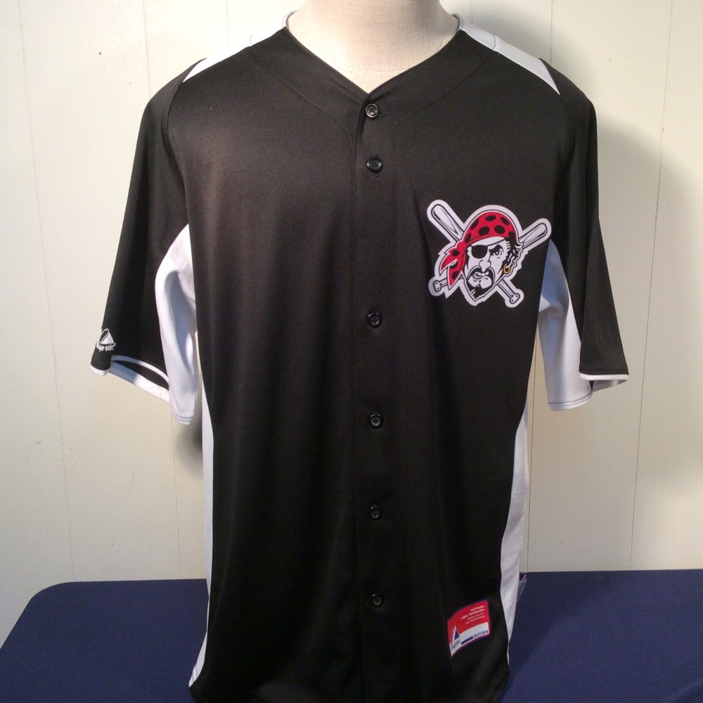 MLB Majestic Pittsburgh Pirates Men’s Black Button Up baseball Jersey size Large